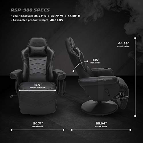 RESPAWN 900 Racing Style Gaming Recliner, Reclining Gaming Chair, in Gray RSP 900 GRY
