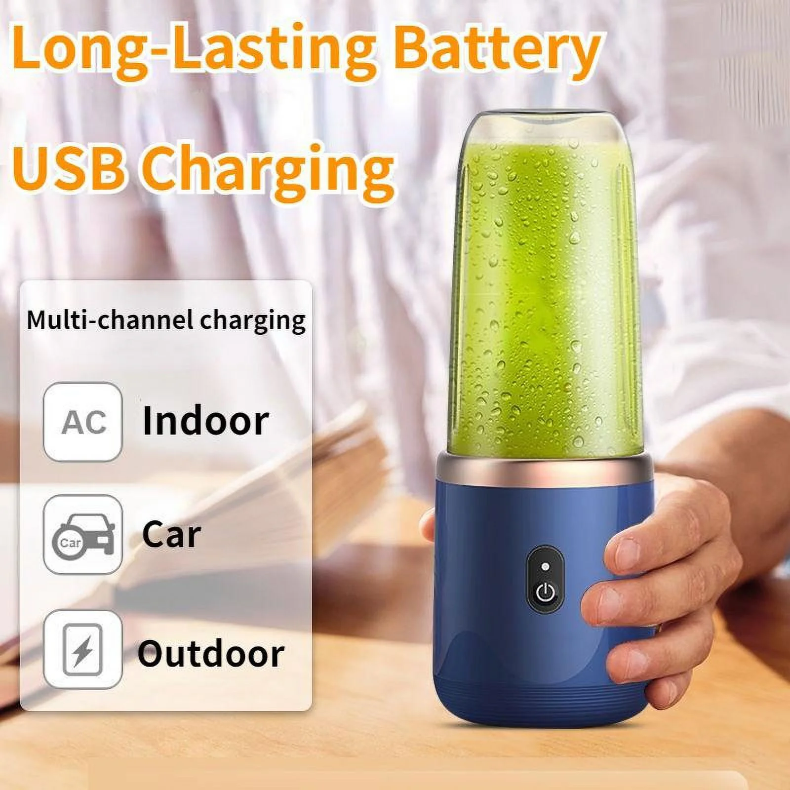 6 Blades Portable Juicer Cup Fruit Juice Cup Automatic USB Smoothie Blender Ice Crush Cup Mini Electric Juicer Rechargeable Mixer