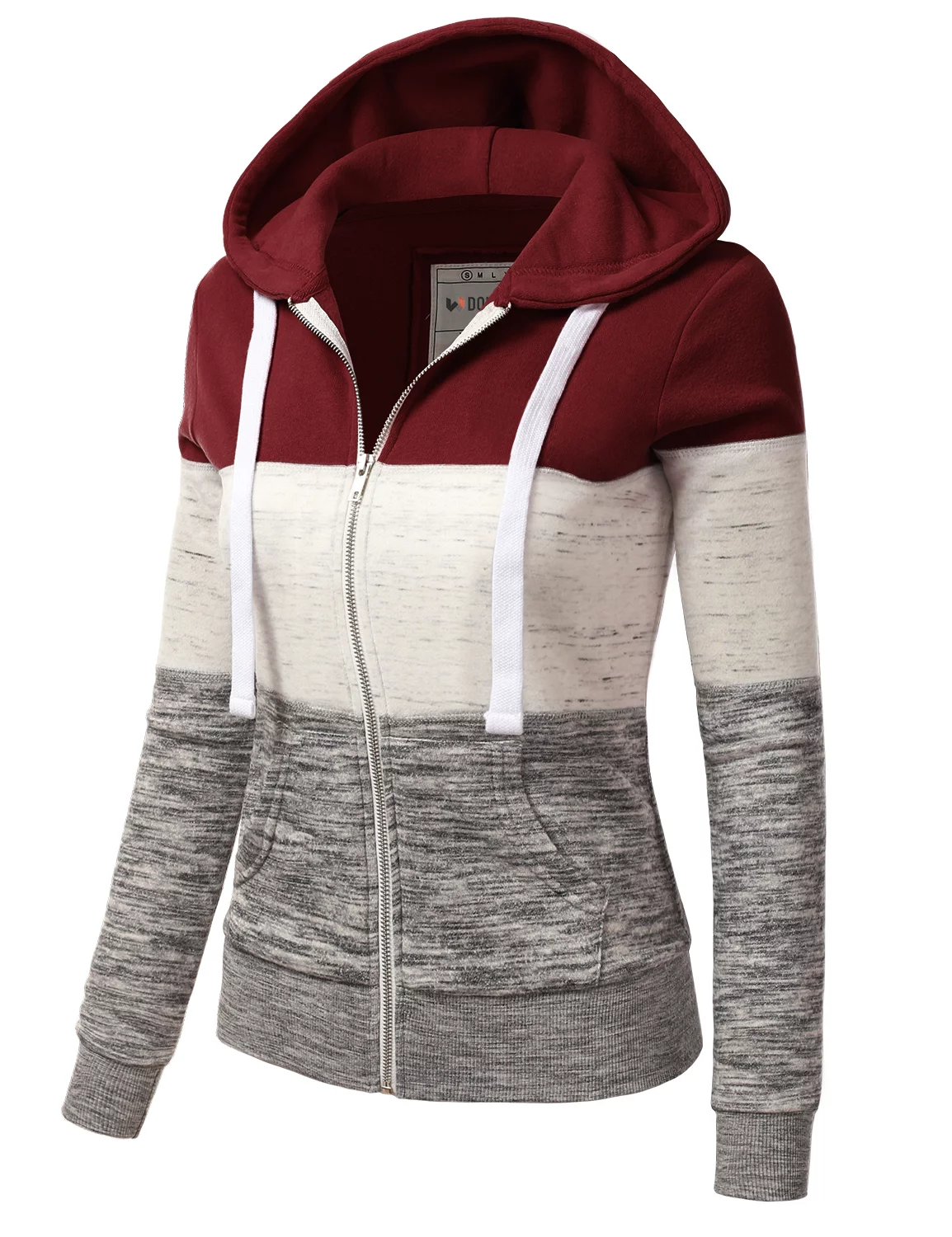 Doublju Women's 3 Color Block Pocket Zip-Up Hoodie Jacket for Women with Plus Size