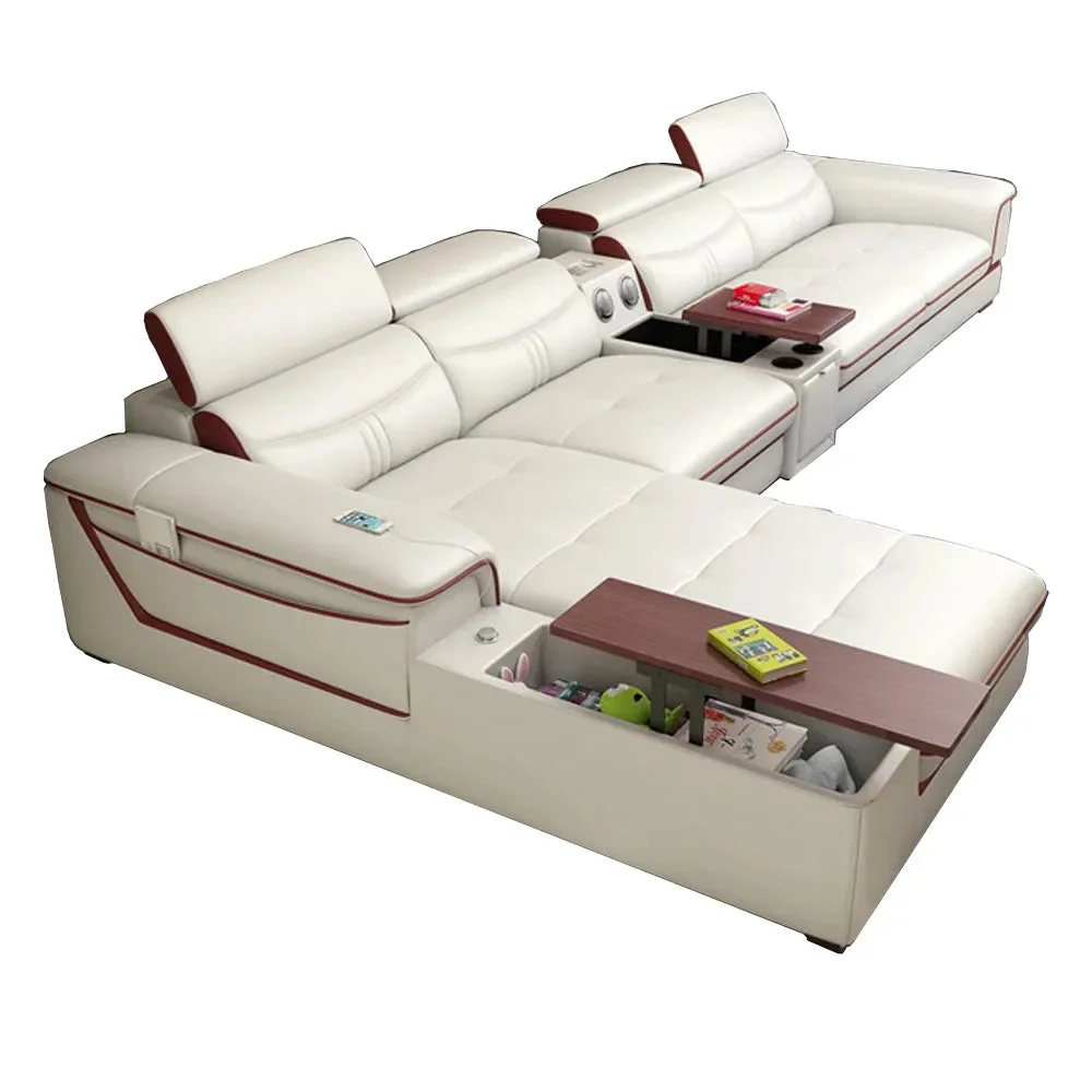 Living Room Sofa set furniture real genuine cow leather sofas bluetooth puff asiento muebles de sala canape L shape sofa cama