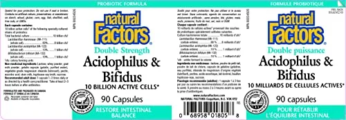 Natural Factors, Acidophilus & Bifidus Double Strength, Probiotic and Prebiotic Formula, 90 Capsules