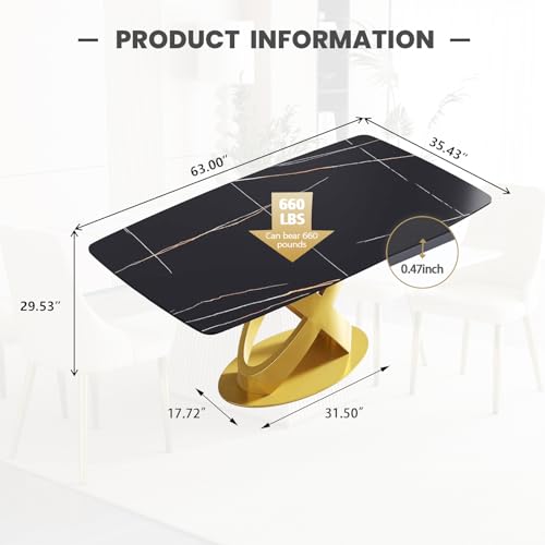 Modern Rectangle Marble Dining Table for 4,63
