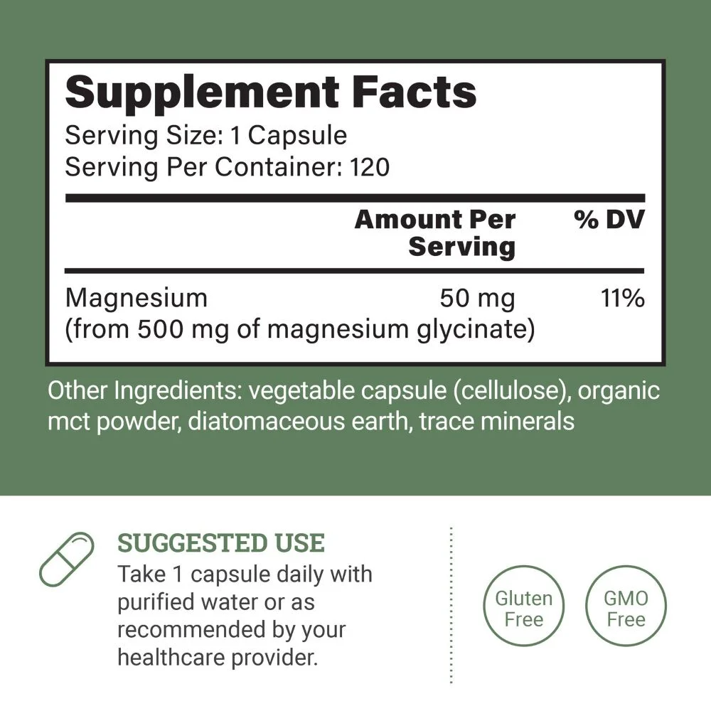 Pure Chelated Magnesium Glycinate 500 mg - 120 Capsules