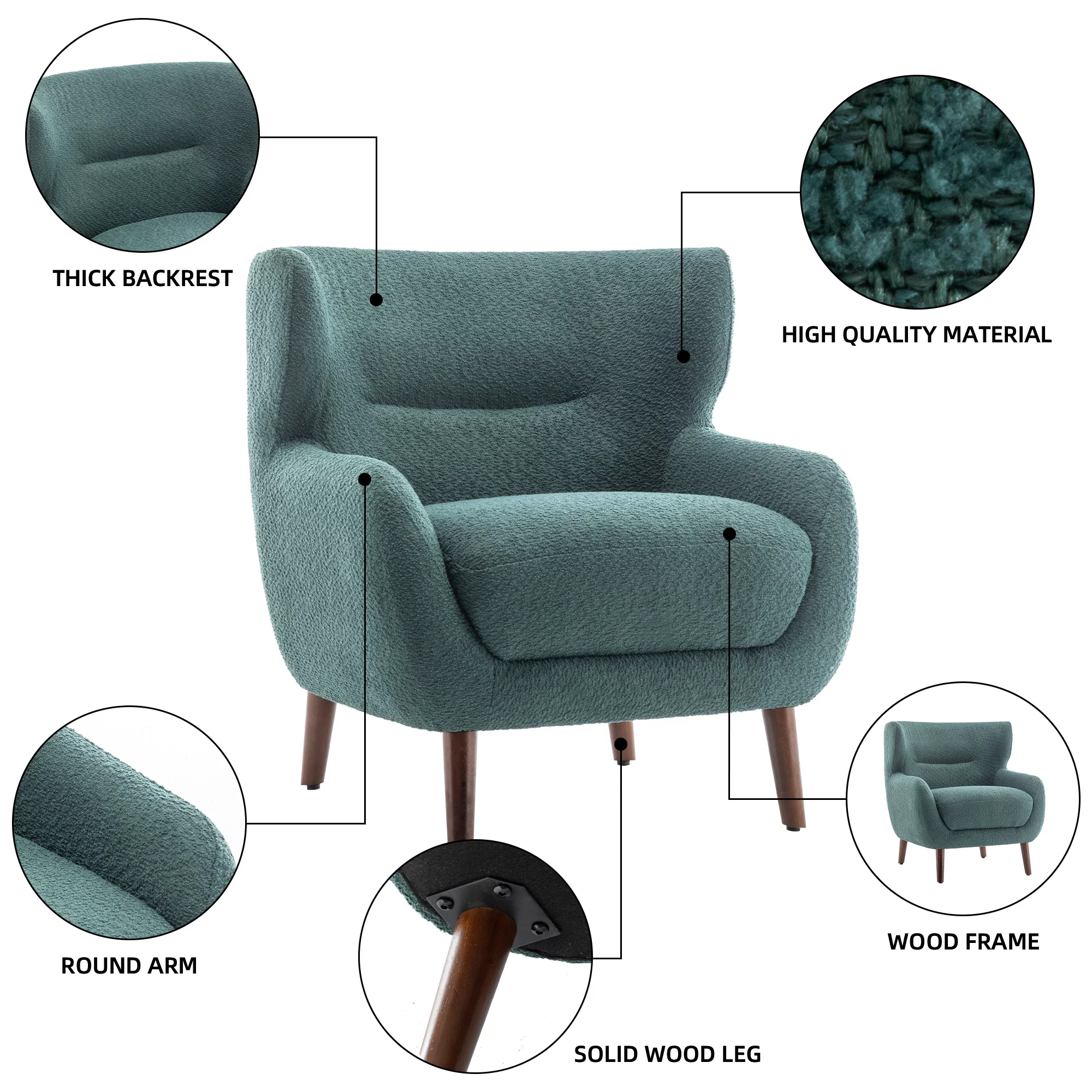 XINMICS Tufted Accent Chair, Wingback Upholstered Armchair, Green