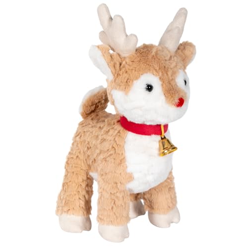 Red Nose Reindeer Stuffed Animal, 12.6 Inch Deer Fawn Plush Toy, Toddlers Small Baby Deer Animal Plushie, Christmas Party Soft Toy, Gift for Kids Boys Girls, Age 3+