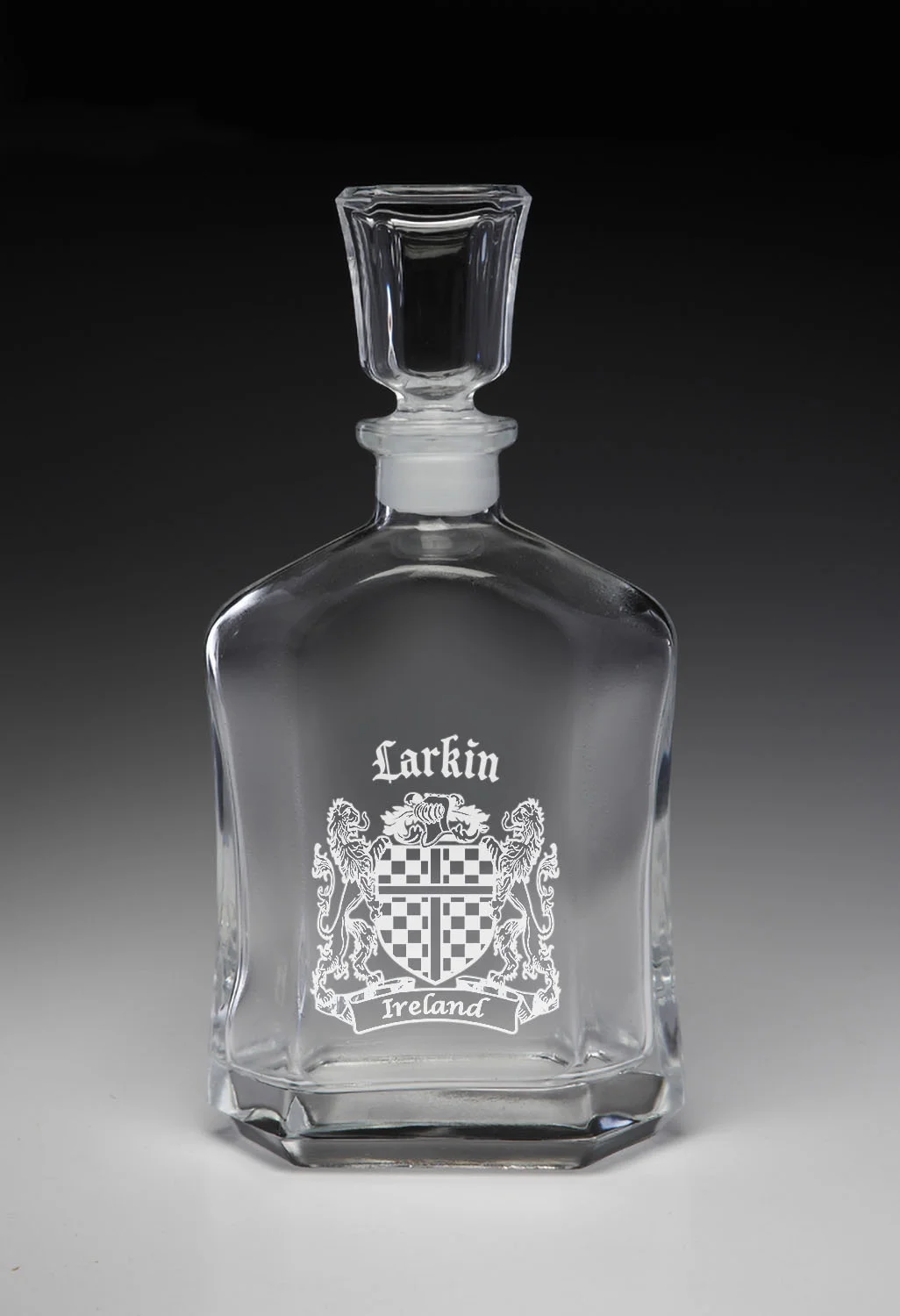 Larkin Irish Coat of Arms Whiskey Decanter (Sand Etched)
