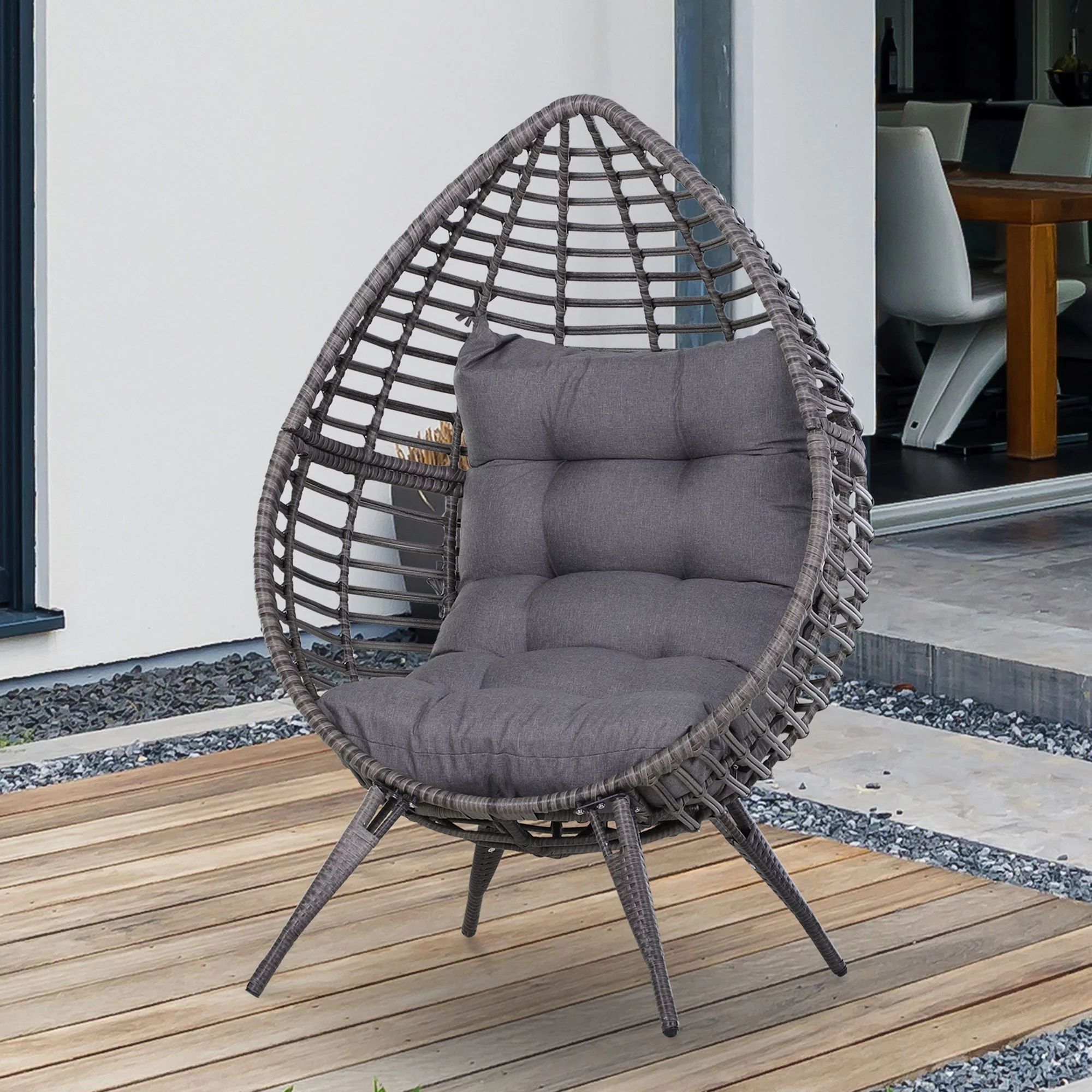 Outsunny Indoor Outdoor Wicker Egg Chair, Cushion, Gray