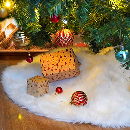 36Inch White Christmas Tree Skirt- Faux Fur Plush Skirt Christmas Tree Decoration Holiday Party Indoor Outdoor Christmas Decorations for Merry Christmas