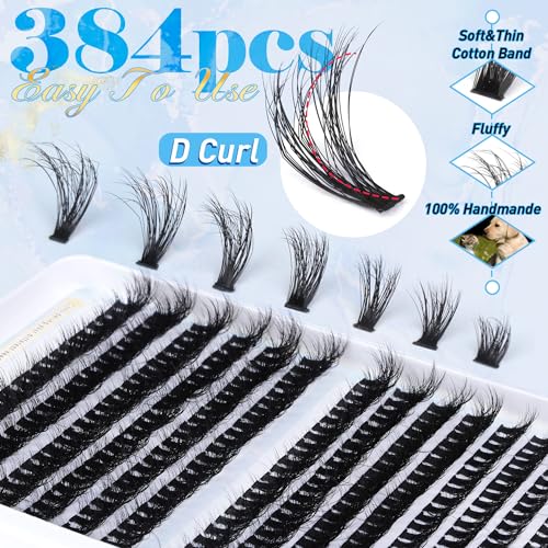 DIY Lash Extension Kit Volume Thick Lash Clusters 80D+100D 320pcs Individual Lashes D Curl Eyelash Extension Kit Lash Bond and Seal and Tweezers for Lash Clusters Kit DIY at Home