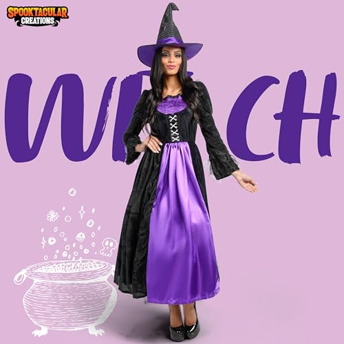 Spooktacular Creations Witch Costume Women, Womens Halloween Costumes 2025 with Witch Dress Hat Accessories for Cosplay
