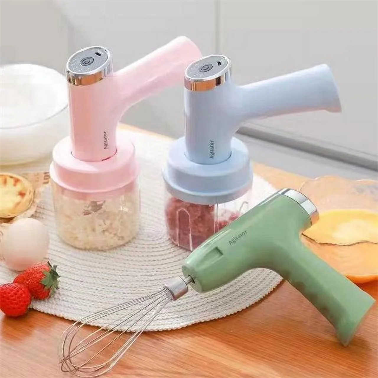Hand Held 3 in 1 USB Electric Egg Beater Automatic Food Blender Garlic Meat Grinder Egg Mixer