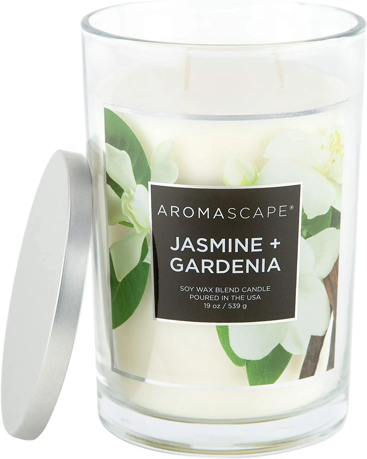 Aromascape PT41917 2-Wick Scented Jar Candle, Jasmine & Gardenia, 19-Ounce, White