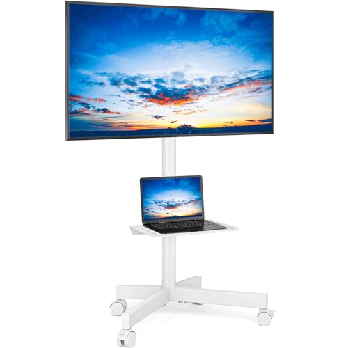 Rfiver Mobile TV Cart for 23-60 Inch LCD LED Flat Panel Curved Screen TVs up to 88 lbs, Height Adjustable Shelf Rolling Floor Stand with Wheels as a Movable Portable Stand, Max VESA 400x400mm