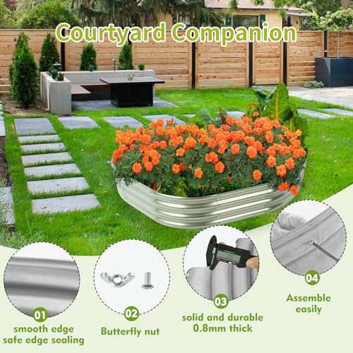 Oval Galvanized Planter Box,Metal Raised Garden Bed - 0.8MM Thick- Ideal for Outdoor Gardening and Planting of Vegetables Flowers Fruits Succulent Plants and Others (Silver, 6X3X1FT)