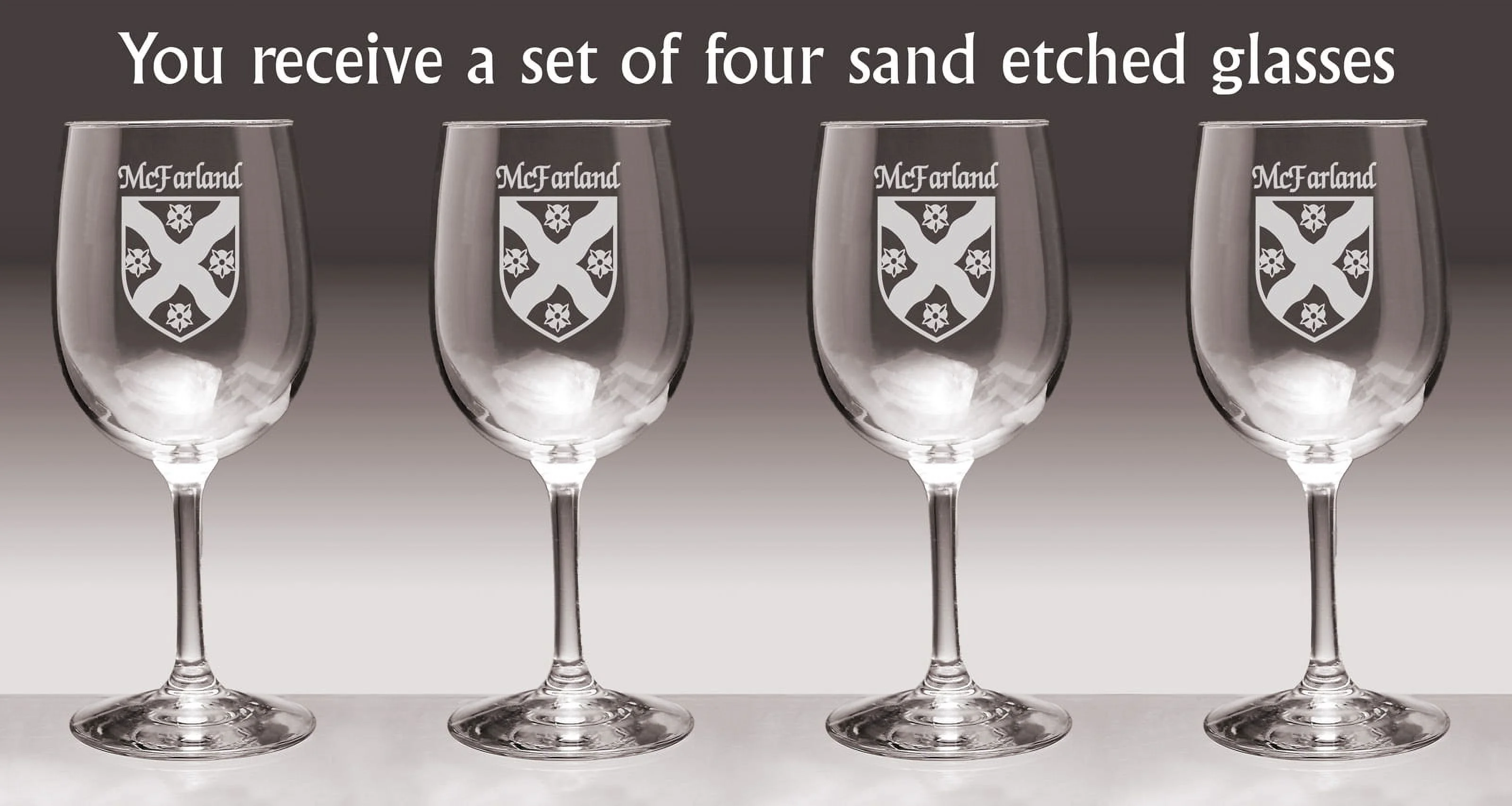 McFarland Irish Coat of Arms Wine Glasses - Set of 4 (Sand Etched)