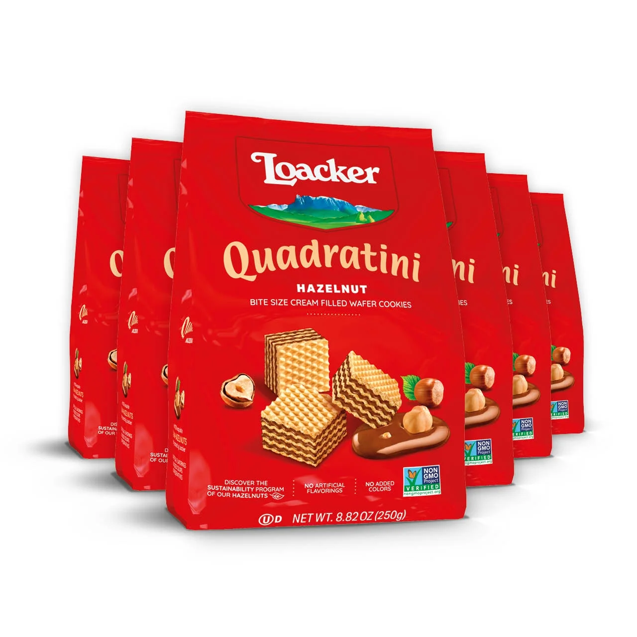 Quadratini Hazelnut, NON-GMO Bite-size Wafer Cookie, 8.82 oz, pack of 6