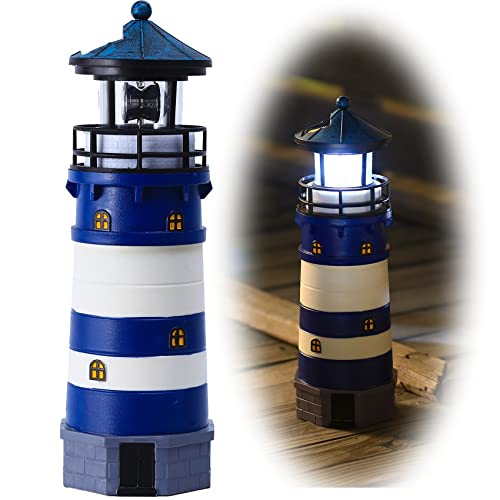 Lighthouse with Rotating Beacon LED Lights - Solar Lighthouse Lamp Outdoor Decorative for Garden Patio Lawn Gifts (Red1)