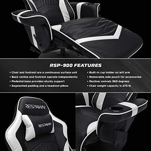RESPAWN 900 Racing Style Gaming Recliner, Reclining Gaming Chair, in Gray RSP 900 GRY