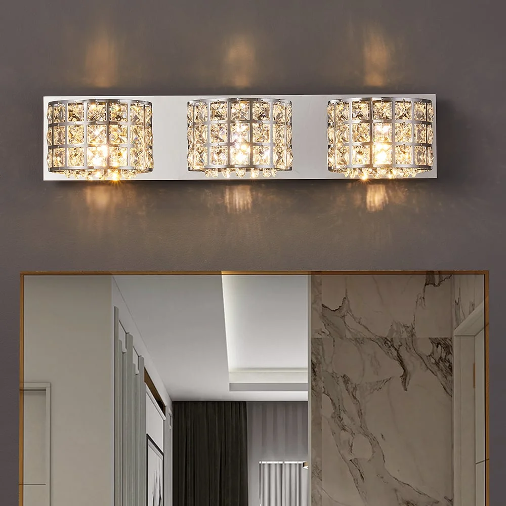 Homary Modern Clear Crystals 3-Light Bath Vanity Wall Light in Chrome