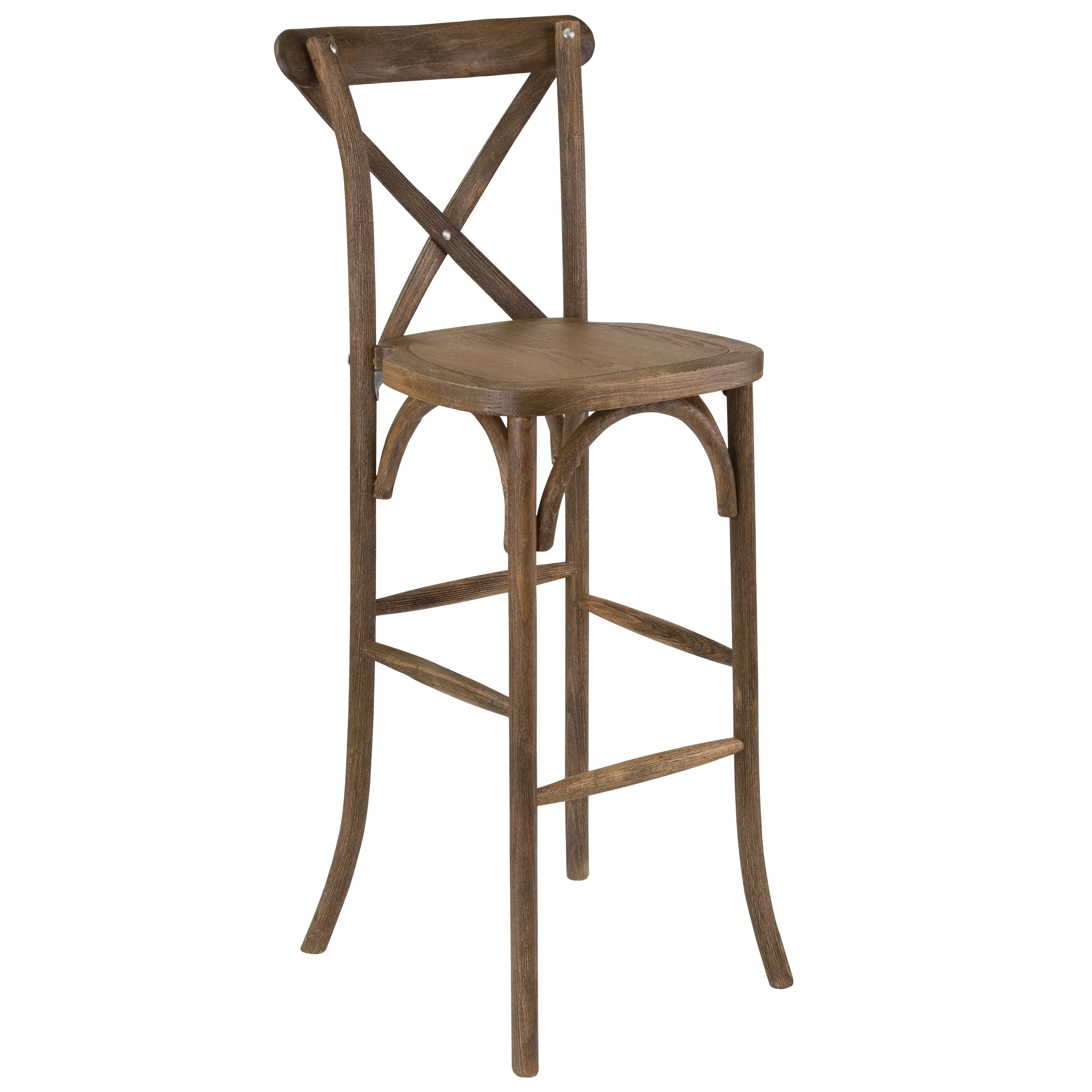 BizChair Dark Antique Wood Cross Back Barstool