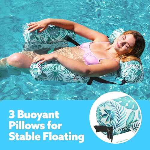 Sloosh Pool Floats Chairs Adult,Inflatable Pool Lounge,Plant Pattern Floating Mat Hammock,Blow up Water Chairs Noodles rafts for Party Summer Water Beach Fun