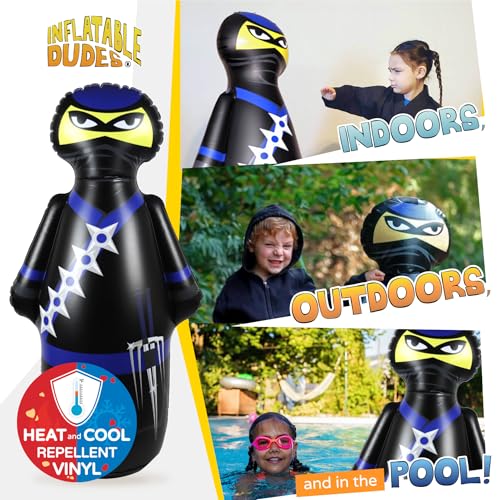 INFLATABLE DUDES Ninja Toy 40 Inches -Kids Punching Bag | Already Filled with Sand| Bop Bag | Inflatable Bopper | Boxing | Ninja Birthday Party | Punching Bag for Kids- (Little Dudes Nobi)