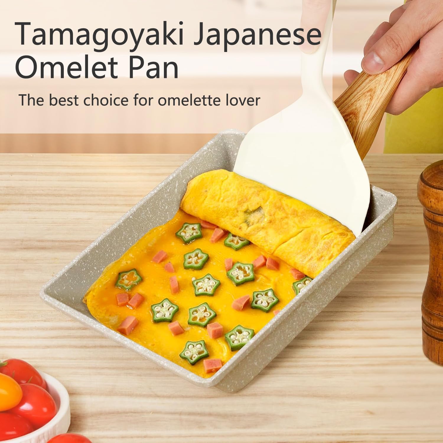 Tamagoyaki Pan,Japanese Omelette Pan,White Tamagoyaki Egg Pan, Non Stick Rectangle Pan,Small Frying Pan 6 X 7 Inch