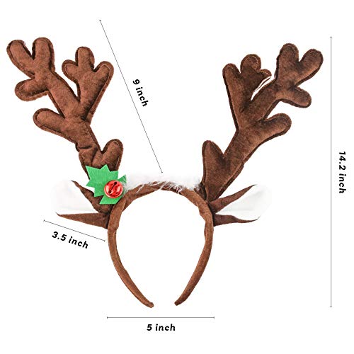 HANSGO Reindeer Antlers Headband, 2PCS Deer Antlers with Bells Cute Christmas Reindeer Ears