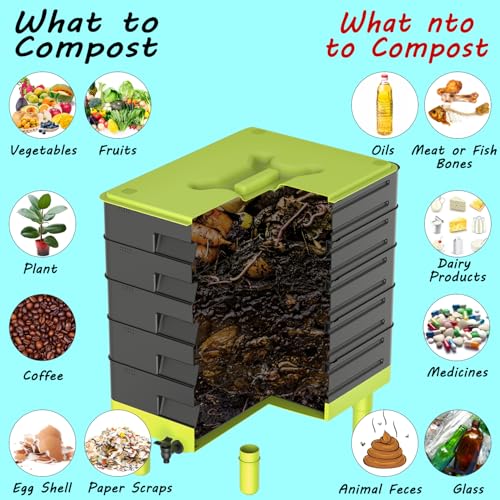5-Layer Worm Compost Bin, 85L Worm Composter for Indoor & Outdoor, Worm Farm Starter Kits for Vermicomposting Starter, Garden Worm Composting Bin for Recycling Food Waste (Black)