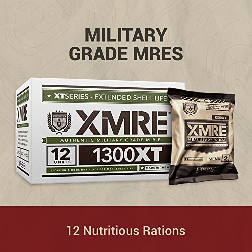 XMRE 1300XT MRE Meals 2022 Bulk | Military Grade | For Survival Kits & Hurricane Preparedness Items | Emergency Food Supplies | Food Packs w/ Flameless Ration Heater | USA Made