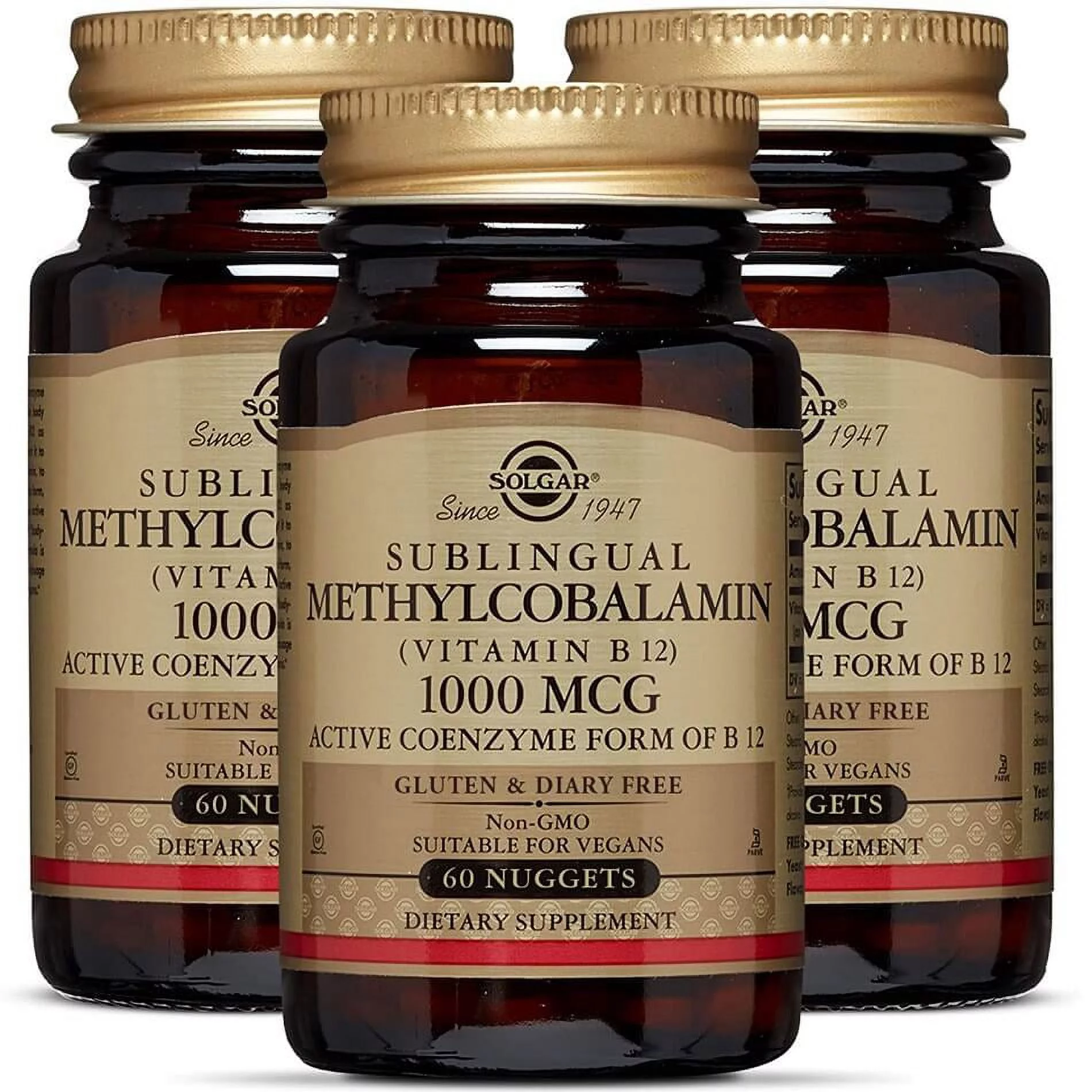 Solgar Sublingual Methylcobalamin (Vitamin B12) 1000 mcg (60 Nuggets) - 3 Packs