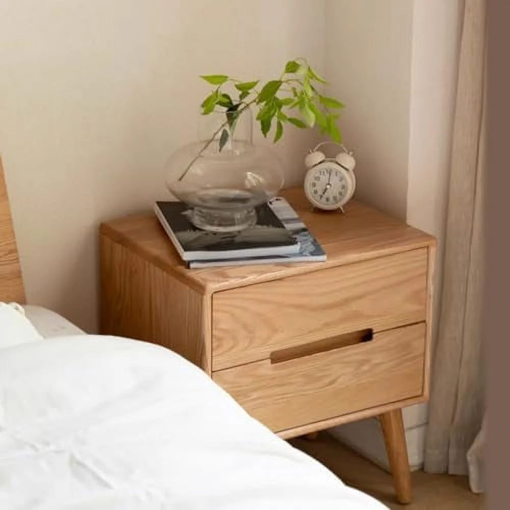 HOOMZNB 100% Solid Oak Wood Nightstand  Practical Side Table with   Bed Side Table  Small Bedside Table  Small Night Stand  Solid Wood Nightstand for Bedroom  Dormitory (Natural  19.69 in