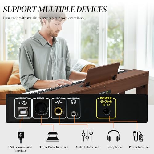 Ktaxon Digital Piano 88-Key Weighted Action Electric Piano with 3-Pedal Unit, Double Bluetooth, Split/Touch/Transpose Control Functions(Black)