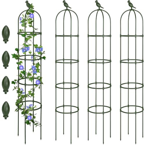 4 Pack 6 ft Garden Obelisk Trellis for Climbing Plants Outdoor Rustproof Rose Trellis for Pots Tall Tower Plant Trellis Metal Garden Trellis for Outdoor Indoor Vines Flower Plants Support (White)