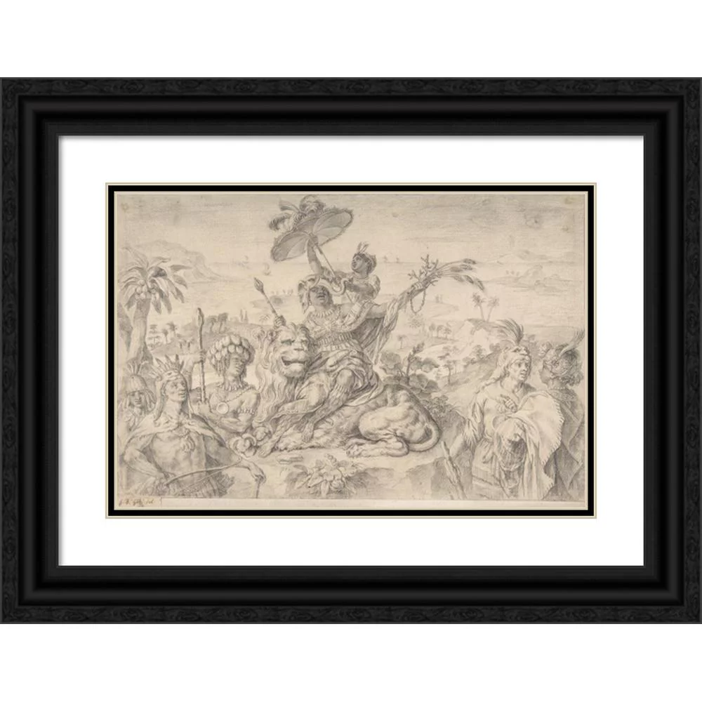 Gottfried Bernhard Goetz 14x11 Black Ornate Wood Framed Double Matted Museum Art Print Titled: Allegory of Africa (1728-74)