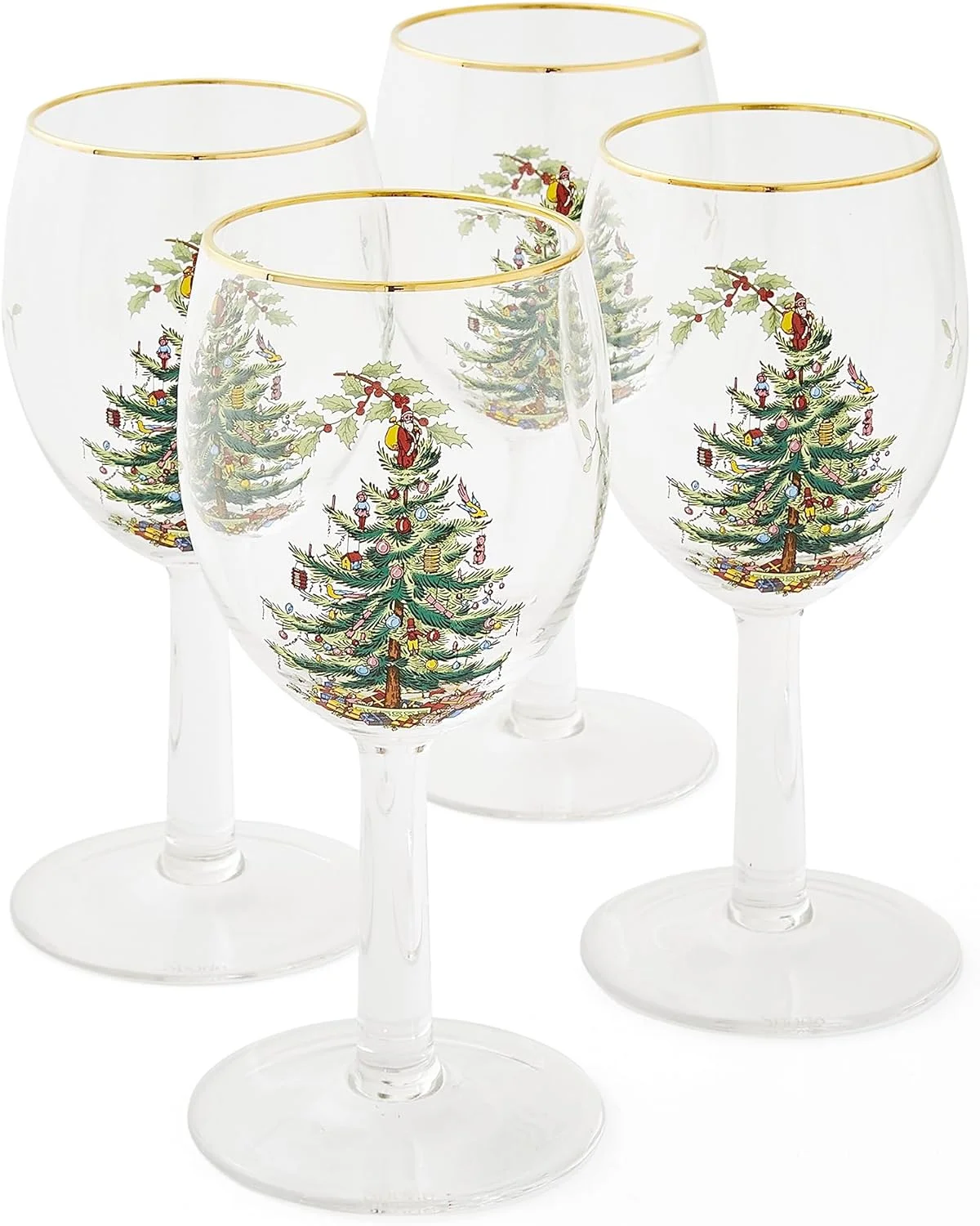 Christmas Tree Glassware - Set Of 4 -Made Of Glass – Rim- Classic Drinkware - Gift For Christmas, Holidays, Or Wedding - Drinking Glasses (Wine Glasses)