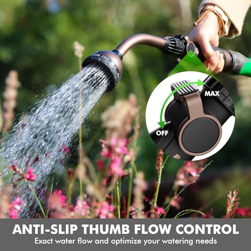 RESTMO Watering Wand Heavy Duty, Metal Garden Hose Wand with 10 Spray Patterns, 15-Inch Long Hose Nozzle Sprayer with Thumb Flow Control, Ideal to Water Hanging Baskets and Shrubs