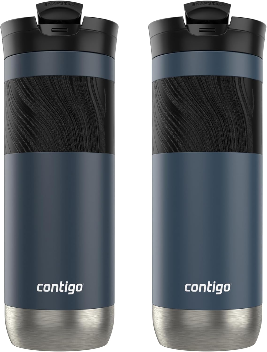 Contigo Byron 2.0 Stainless Steel Travel Mug with SNAPSEAL Lid and Grip, 20 oz, 2-Pack, Blueberry; Midnight Berry