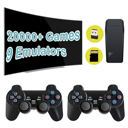 Retro Game Console, Plug and Play Video Game Console Built-in 9 Emulators, 20,000+ Games, 4K HDMI Output for TV with Dual Controllers（Black