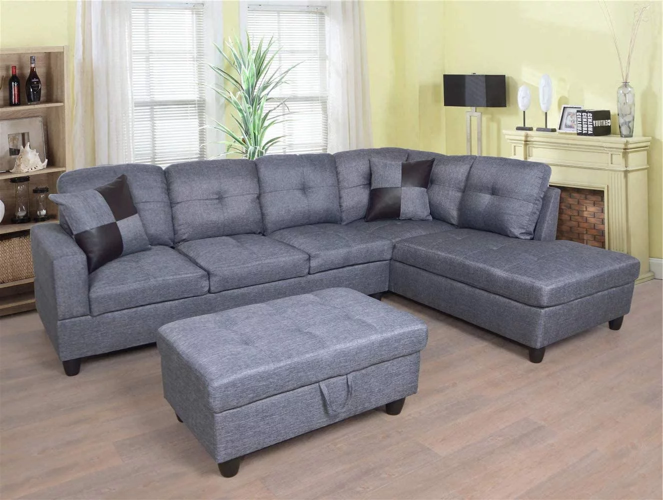 PonLiving 3-PCPiece Sectional Sofa Couch Set, L-Shaped Modern Sofa with Chaise Storage Ottoman and Pillows for Living Room Furniture, Right Hand Facing Sectional Sofa Set