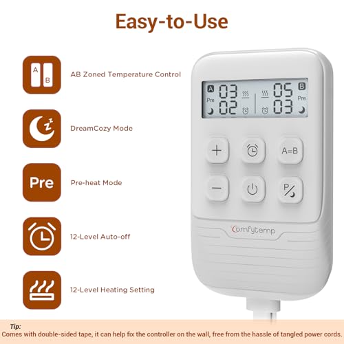 Comfytemp Heated Mattress Pad Queen —Dual Zone Control & Preheat Function & Smart Downshift, 60