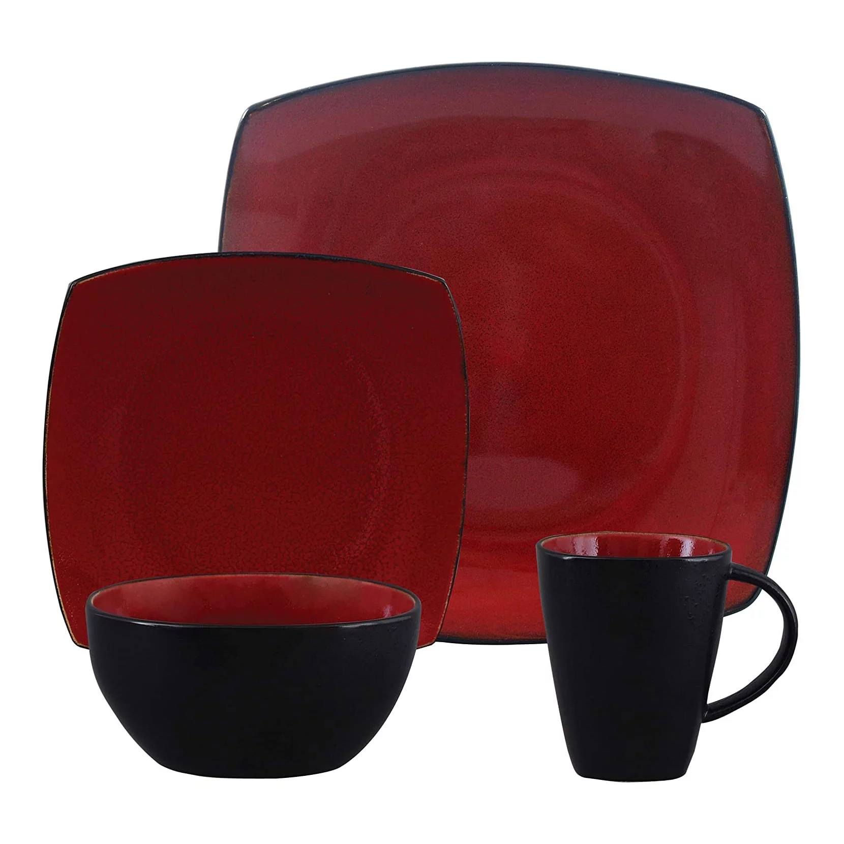 Gibson Soho Lounge Square 16-Piece Dinnerware Set - Red