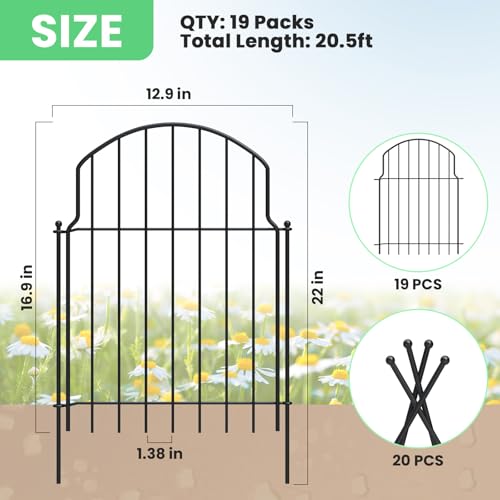 10Pcs Decorative Garden Fence, 22in(H)/10.8ft(L) Rustproof Metal Fences Animal Barrier Outdoor for Yard, Flower Bed Edging Ornamental Border Panel for Dogs, Rabbits, Dig Defence, Garden Decor, Patio