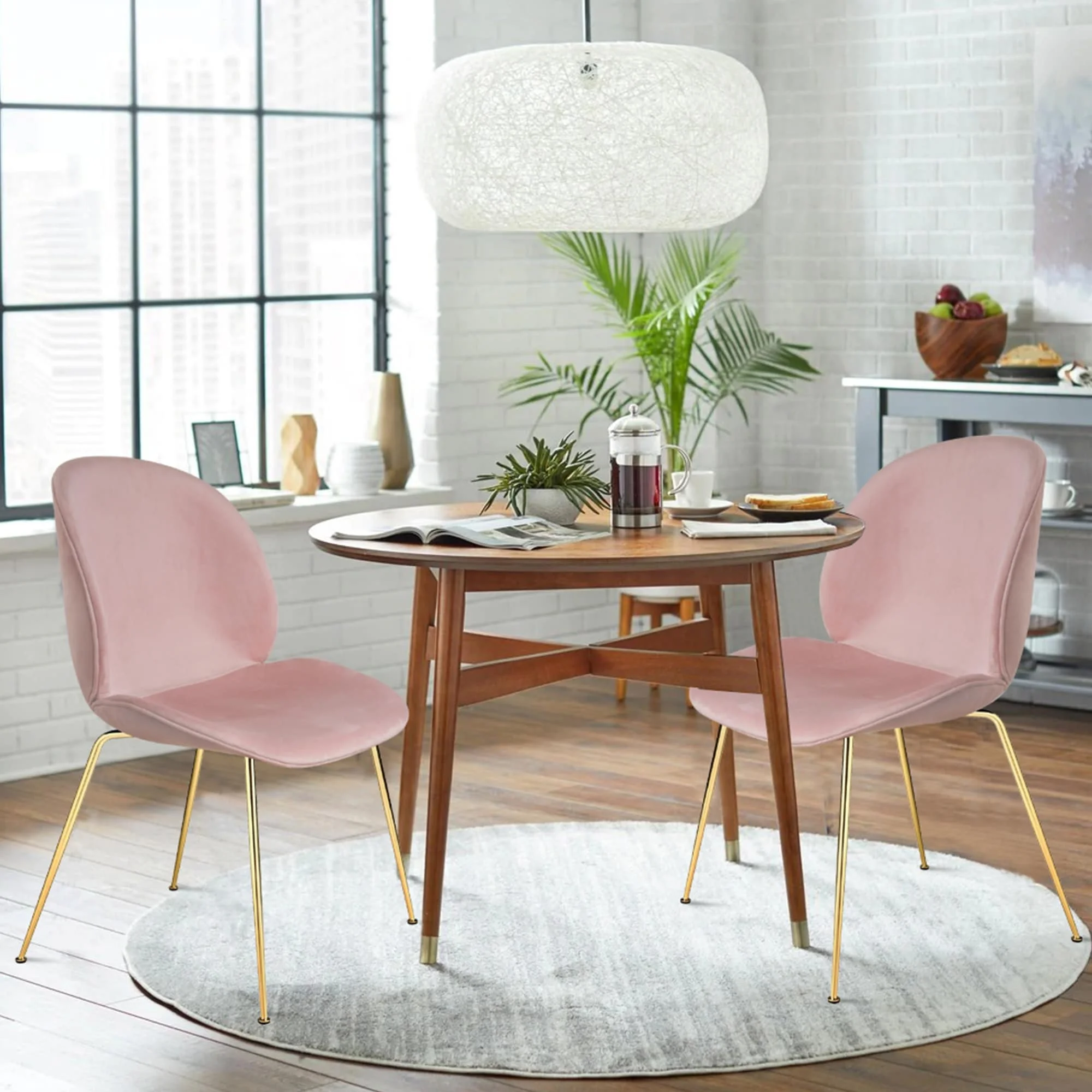 CH02-PINK-SU-GD_OS Velvet Suede Dining Chairs,Upholstered Side Chairs with Golden Leg for Living Room Bedroom or Dining Room - 2 Pack Pink Modern &