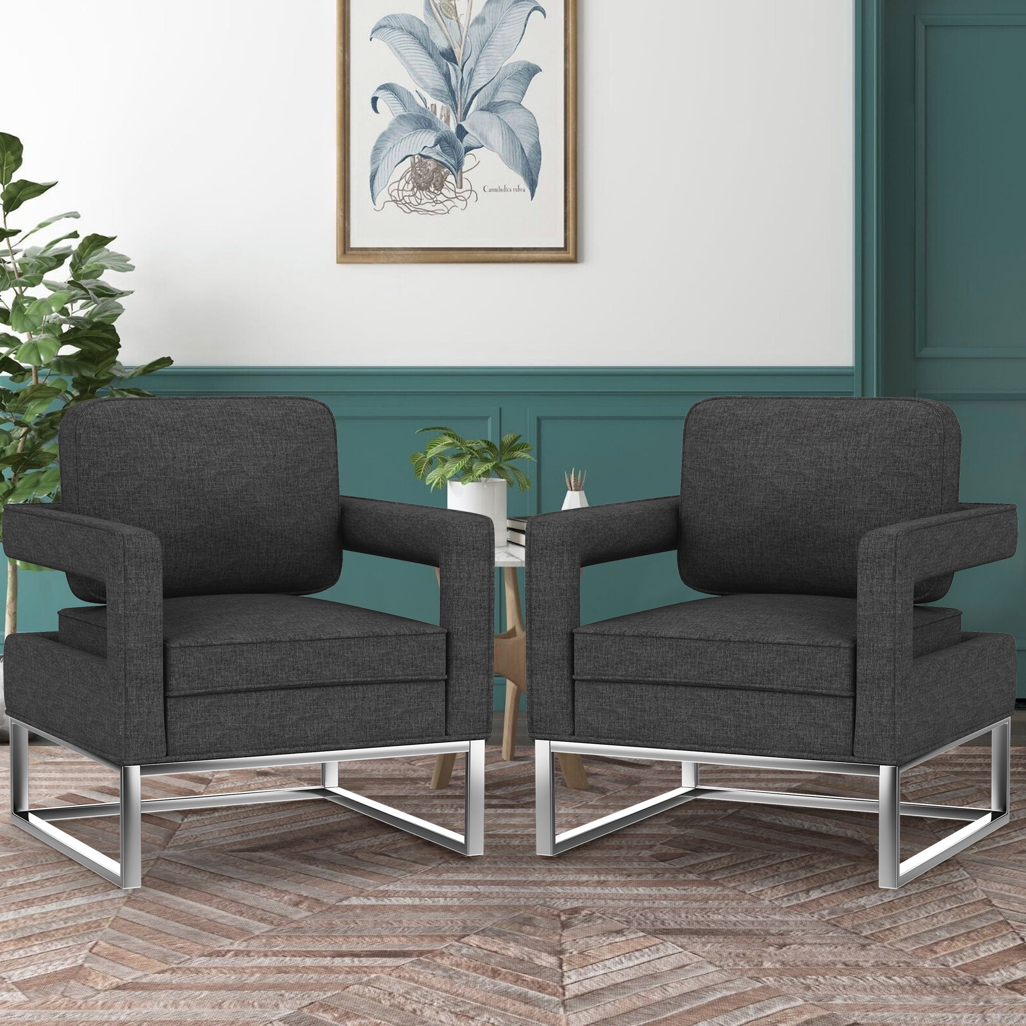 Andeworld Accent Chair, Mid Century Living Room Armchair Upholstered Modern Sofa Chairs for Reading,Lounging, Living Room Bedroom Apartment (Black)