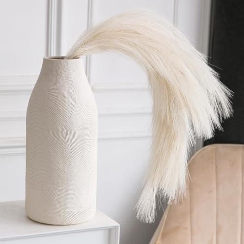 Ceramic Vases for Home Decor - Matte White Textured Vase Set of 3, Decorative Vases for Flowers, Pampas Grass Arrangement, Table Centerpieces, Office and Living Room Boho Decor