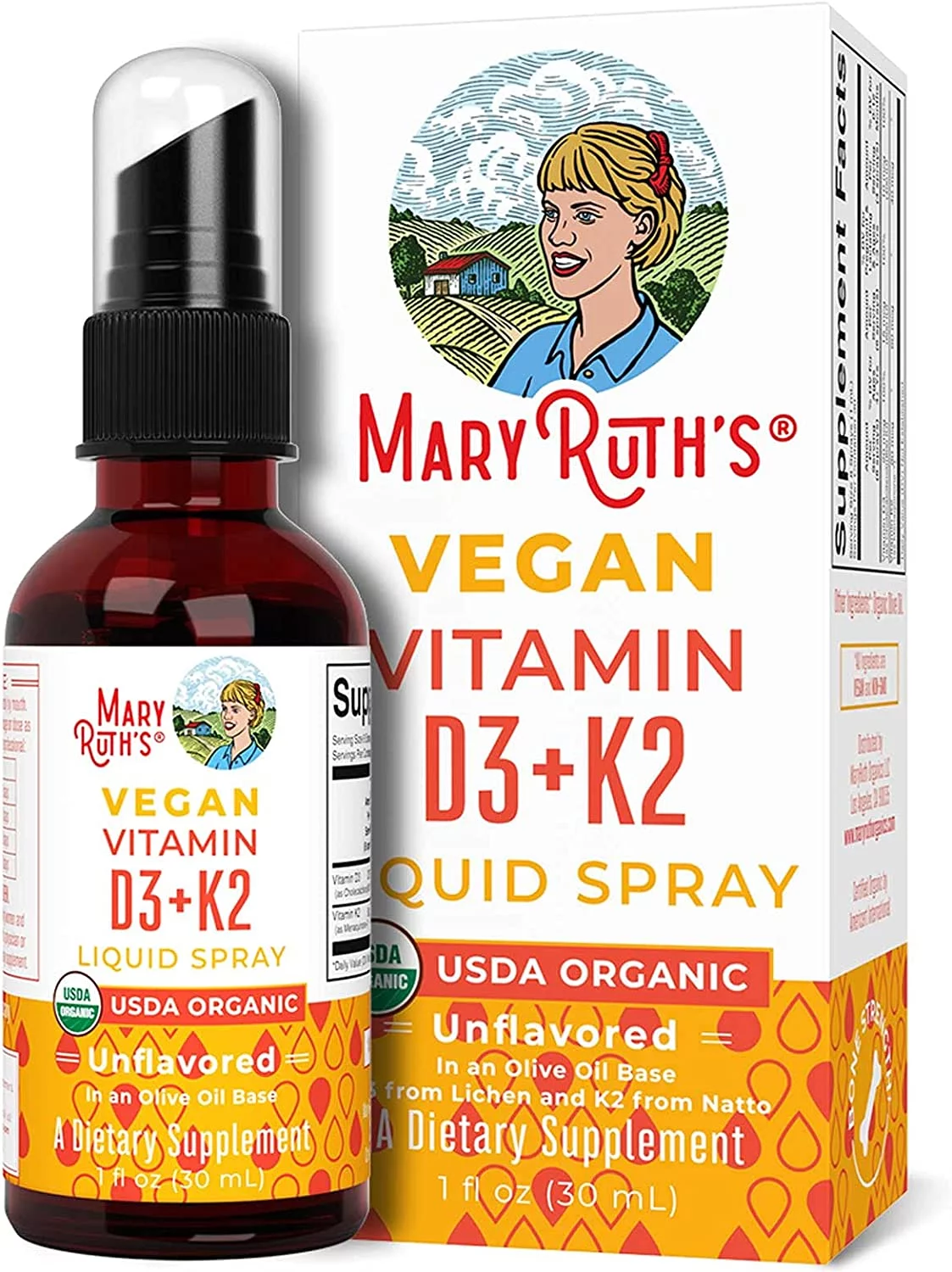 MaryRuth Organics Vitamin D3+K2 Spray | K2 D3 Vitamin Liquid Supplement for Adults & Kids | Vegan | Non-GMO | Gluten Free | 1 fl oz