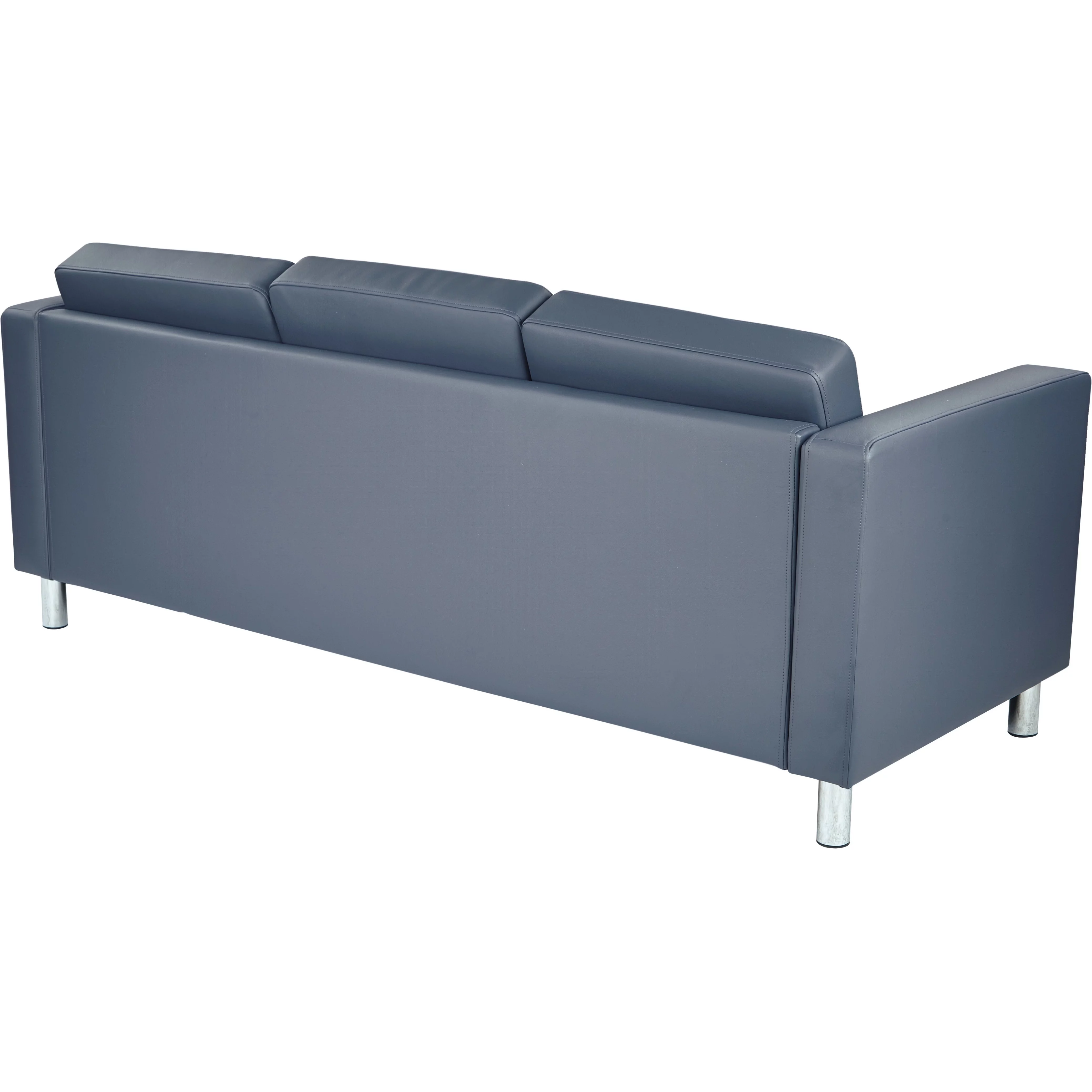 Pacific Dillon Blue Vinyl Sofa Couch with Box Spring Seats and Silver Color Legs