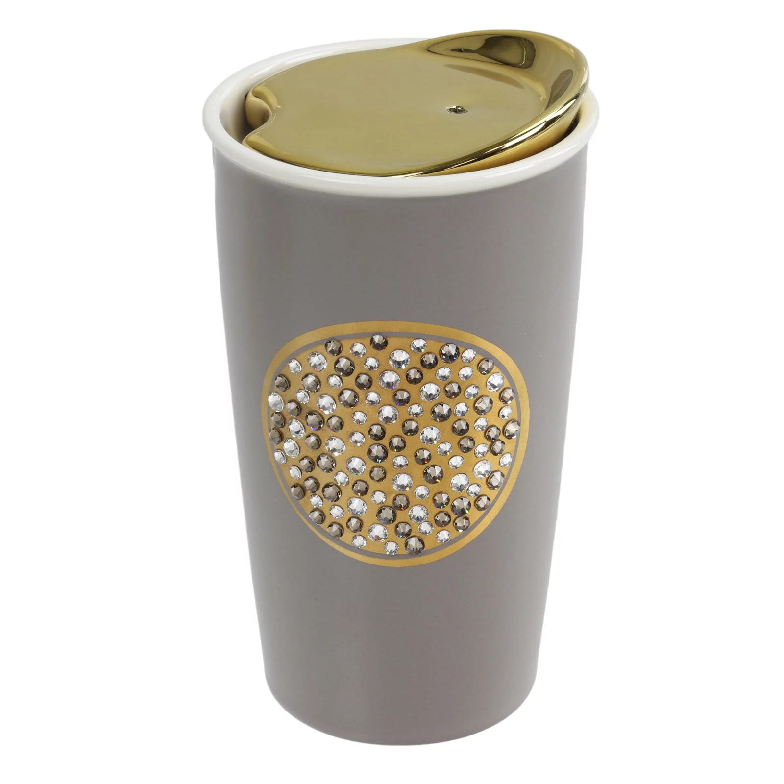 2015 Starbucks Swarovski Anniversary Ceramic Coffee Tumbler Gray & Gold 12 fl.oz.