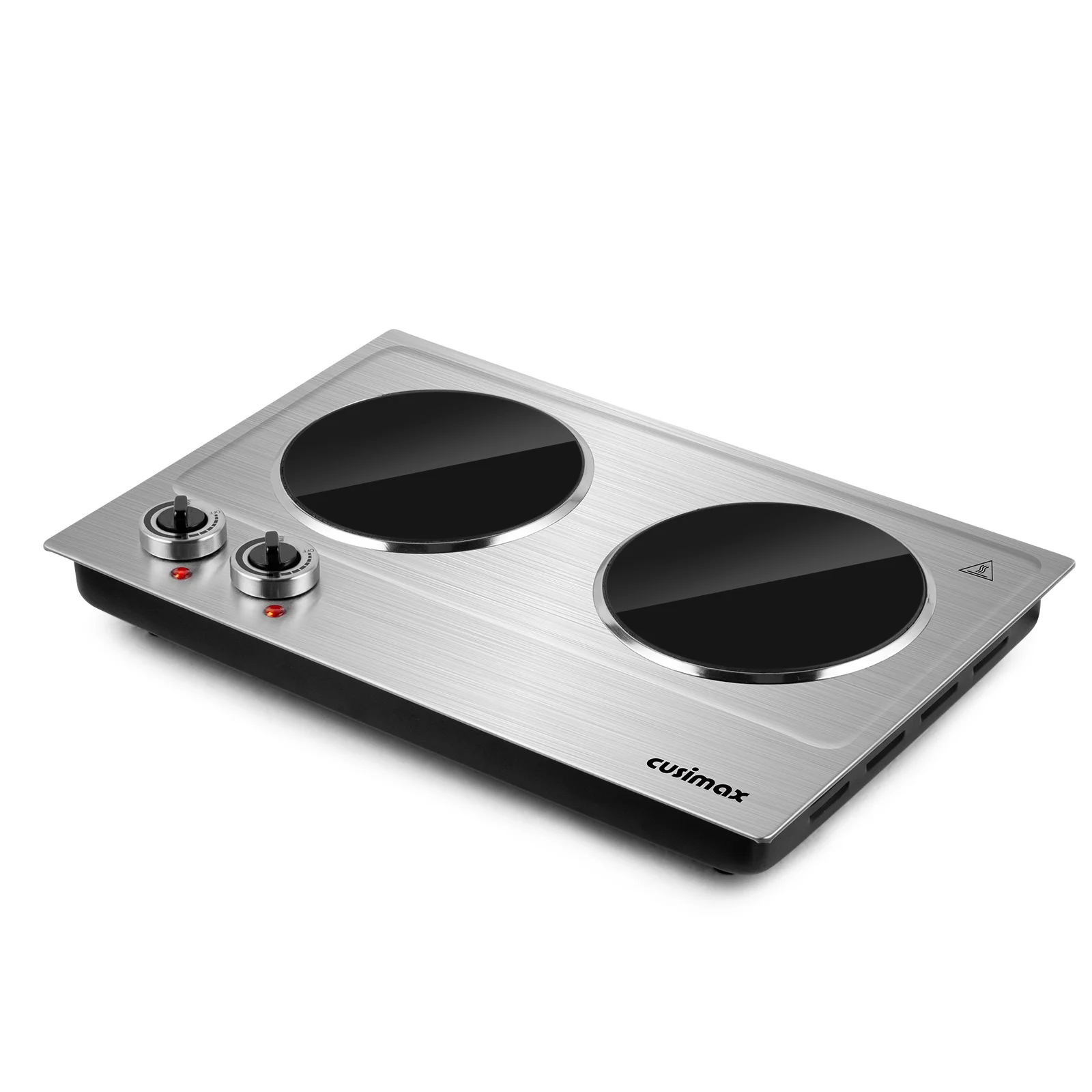Hot Plate, CUSIMAX 1800W Infrared Double Burner, Ceramic Glass Cooktop, Cooking Electric Heating Plate, Easy to Clean, Stainless Steel, Silver